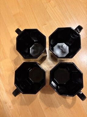Arcorac Black  Vintage Octagonal Mugs - Set of 4 made in France tempered glass